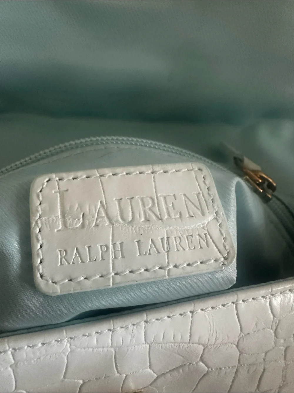 Lauren Ralph Lauren Light Blue Croc-Embossed Clutch with Gold Hardware
